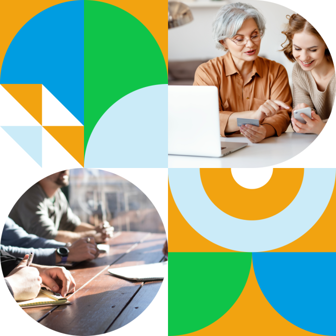 Illustrazione grafica vettoriale multicolore con foto di utenti del web di diverse età
